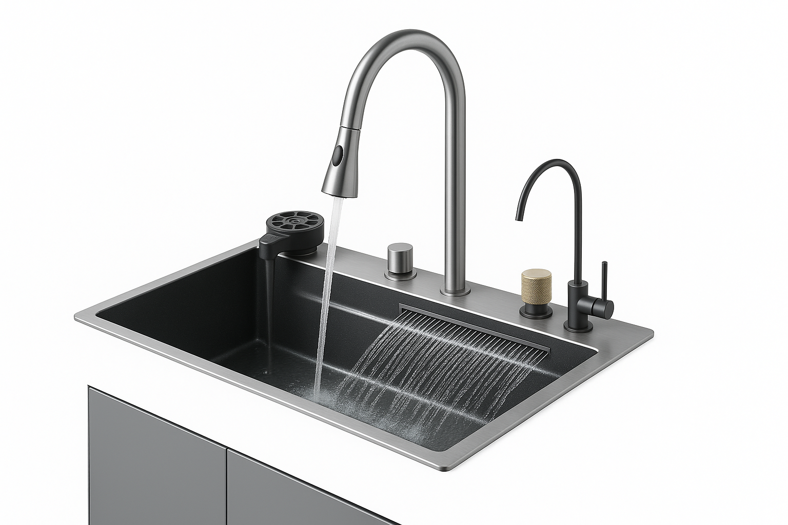 304 Stainless Steel Waterfall Kitchen Sink Sink Large Single basin With Large Single Slot Sink Above Counter With Cup Disher E Power Solutions