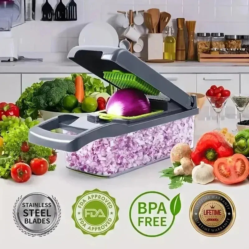 14-in-1/16-in-1 Multifunctional Vegetable Chopper & Slicer with Basket – Fruit Slicer, Potato Shredder, Carrot Grinder, Kitchen Gadget E Power Solutions