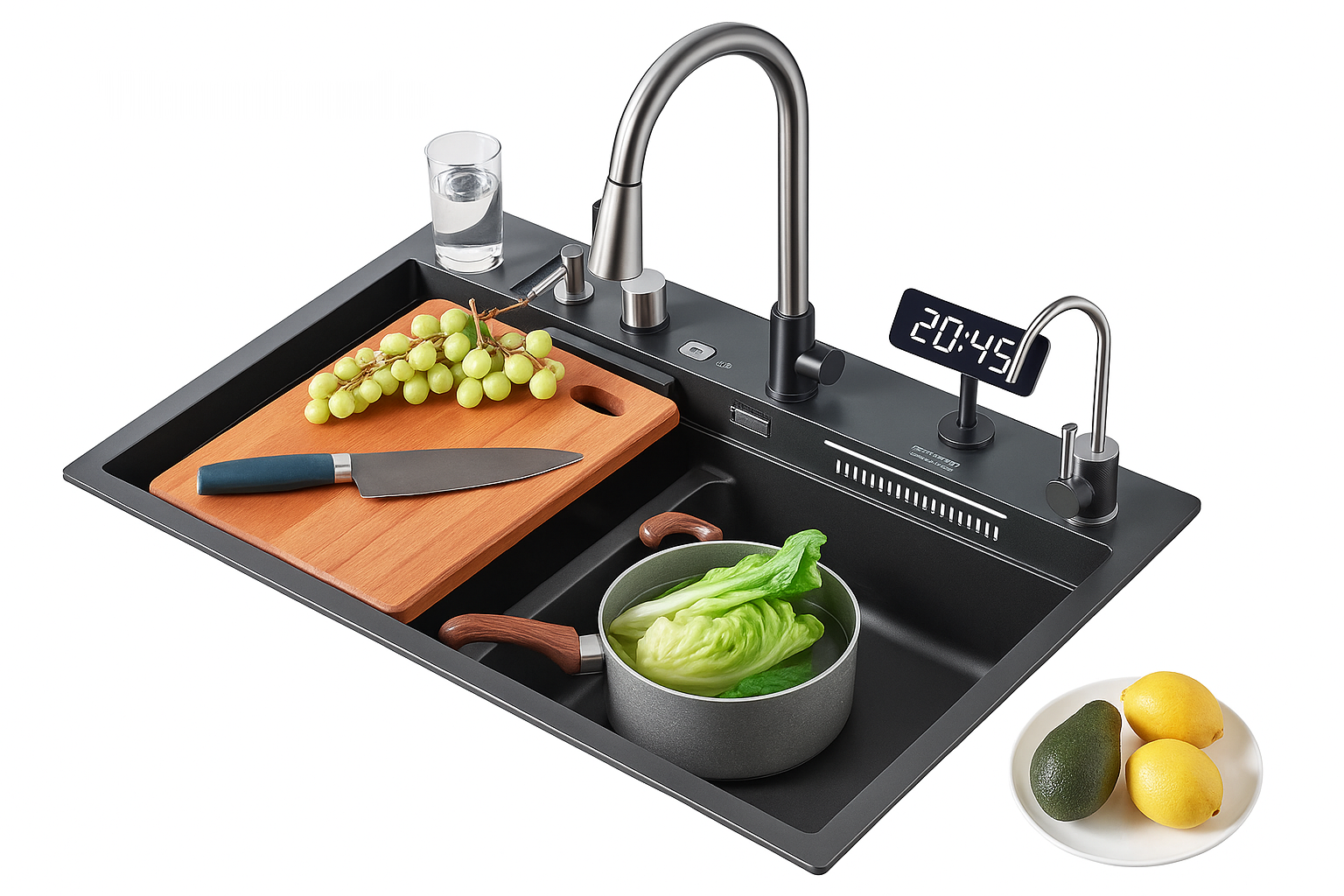 304 Stainless Steel Waterfall Kitchen Sink Large Single Slot Integrated Digital Display Faucet Set Soap Dispenser Cup Washer E Power Solutions